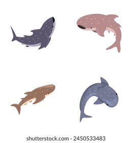 Whale shark icons set cartoon vector. Cartoon blue whale shark. Large underwater animal