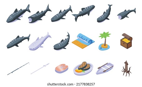 Whale shark icons set isometric vector. Fish animal. Exotic mammal