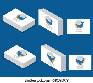 whale and shark logo with business card vector illustration
