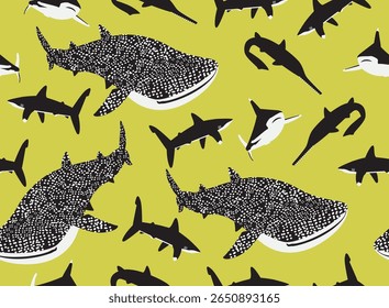 Whale Shark Sawshark Seamless Minimal Background Wallpaper Pattern