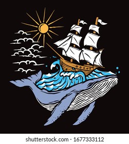 Whale and ship vector illustration design