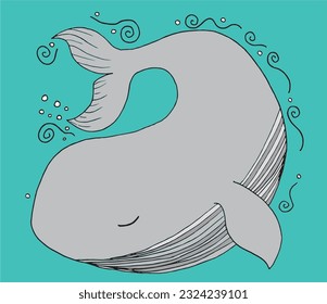 Whale sign illustration image. 
Hand drawn image artwork of a whale. 
Simple cute original logo.
Hand drawn vector illustration for posters, cards, t-shirts.