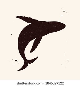 Whale Silhouette. Abstract Animal Shape. Night Starry Sky