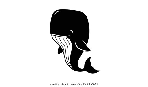 Whale Silhouette Against White Background Minimalist Black Shape