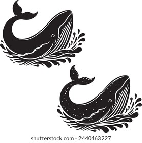 Whale silhouette isolated on a white background.