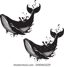 Whale silhouette isolated on a white background.