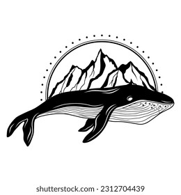 Whale, silhouette, logo with a whale. Vector art.