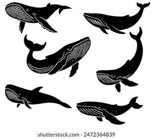 Whale Silhouette: Marine Giant, Ocean Creature, Flat Vector Illustration