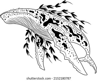 Whale. Whale silhouette. Mystical whale. Vector illustration.