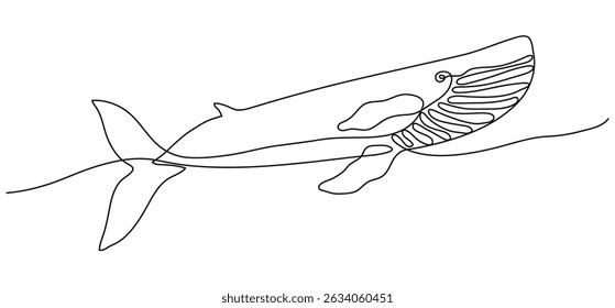 Whale silhouette One continuous line art. Hand drawn minimalism style vector illustration. Editable stroke ocean animal. Outline drawing for poster card banner