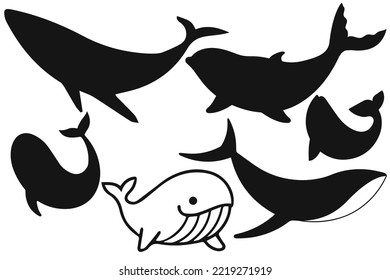 Conjunto de silueta de ballena colección Vector Illustration