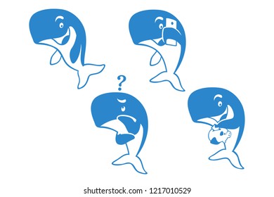 Whale Simple Mascot with some different emotions