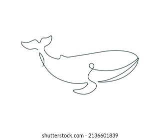 Whale single line. Abstract contour silhouette of a whale. Art drawing with one continuous line. Minimalistic isolated vector illustration.