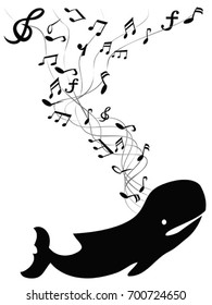 whale sings with music note