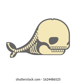 Whale skeleton isolated cartoon. skull silhouette underwater animal. vector illustration 