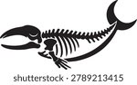Whale Skeleton Silhouette Vector Illustration Isolated on White