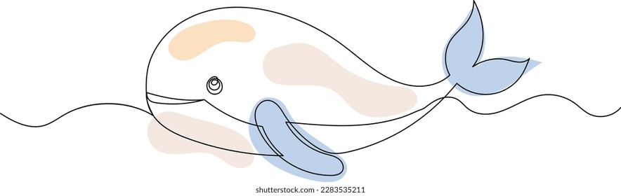 whale sketch, one continuous line drawing, vector