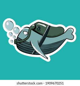 whale skiter flat design illustration