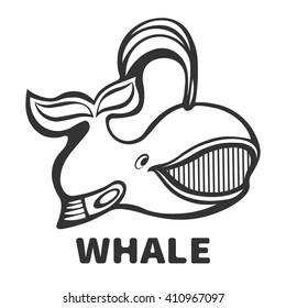 Whale smiling funny icon. Flat icon. Vector illustration.