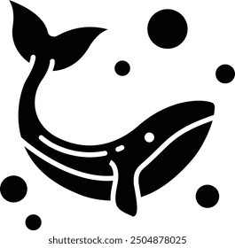 Whale solid glyph vector illustration