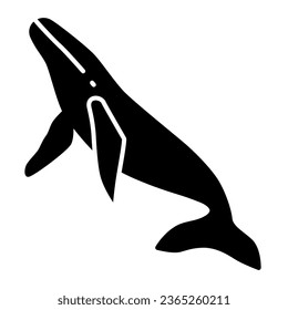 Icono sólido de ballena, concepto oceánico, signo de orca sobre fondo blanco, icono de ballena esperma en estilo glifo para concepto móvil y diseño web. Gráficos vectoriales