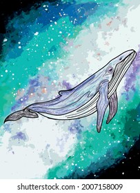 a whale in space swims along the milky way