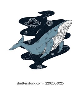 Whale in space vector illustration