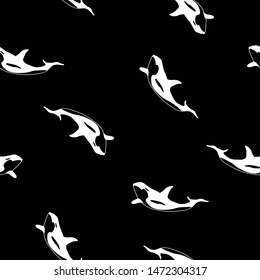 whale sperm seamless pattern black and white background