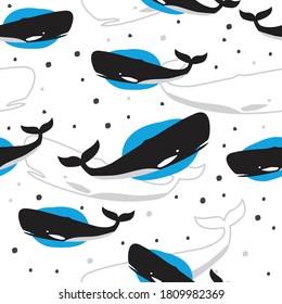 whale sperm seamless pattern with white background