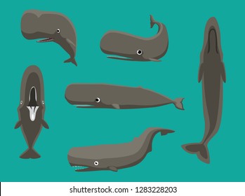 Whale Sperm Various Poses Cartoon Cute Vector