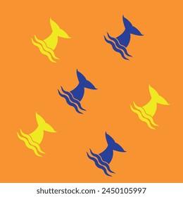 Whale sticker with its tail visible in the water in yellow and blue colors