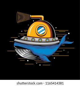 whale submarine in the deep sea