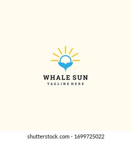 Diseño de la plantilla del logotipo de Whale Sun en la ilustración del vector 