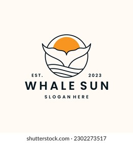 whale sun logo vector icon illustration hipster vintage retro .