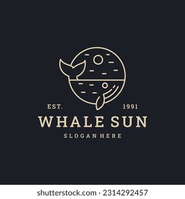 Whale sun logo vector icon illustration hipster vintage retro .