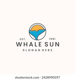 Ilustración de icono vectorial de logotipo de sol de ballena hipster vintage retro