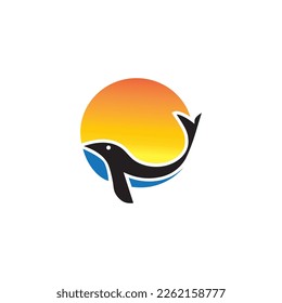 whale sunset logo design vector illustration