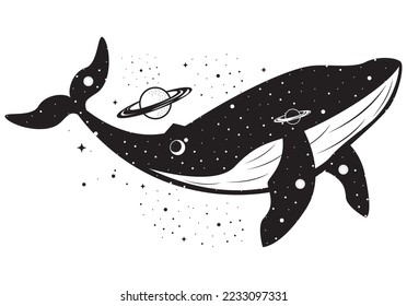 icono de estilo de astrología surrealista de ballena