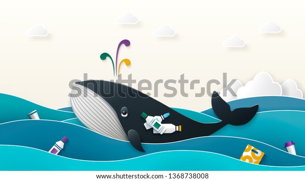 Whale Swallowed Plastic Trash Blue Whale Stock Vector (Royalty Free ...