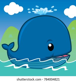 Whale swimming, Cartoon cute vector
