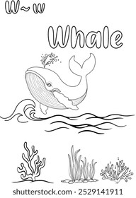 Whale Swimming in the Ocean: Coloring Page