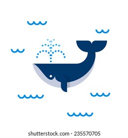 Whale swimming in the ocean - minimalist flat illustration