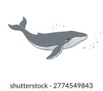 Whale swimming side view in soft grey tones minimalist design