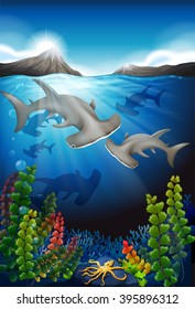 Whale swimming under the sea illustration