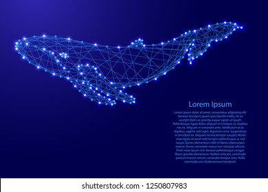 Whale swimming under water from futuristic polygonal blue lines and glowing stars for banner, poster, greeting card. Vector illustration.