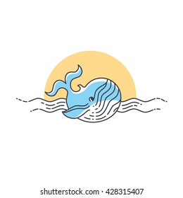 Whale swimming in the water. Whale line icon. Vector illustration.