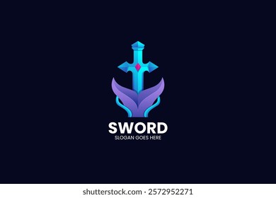 Whale Sword Gradient Colorful Logo. Vector Illustration