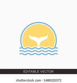 Whale tail beach logo design illustration