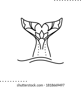 Walschwanz, Großer Fisch auf Ozean, Vektorsymbol in Umrissen 