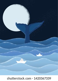 whale tail character comic cartoon flat design vector illustration, animal in the ocean, tail whale logo icon and symbol walpaper